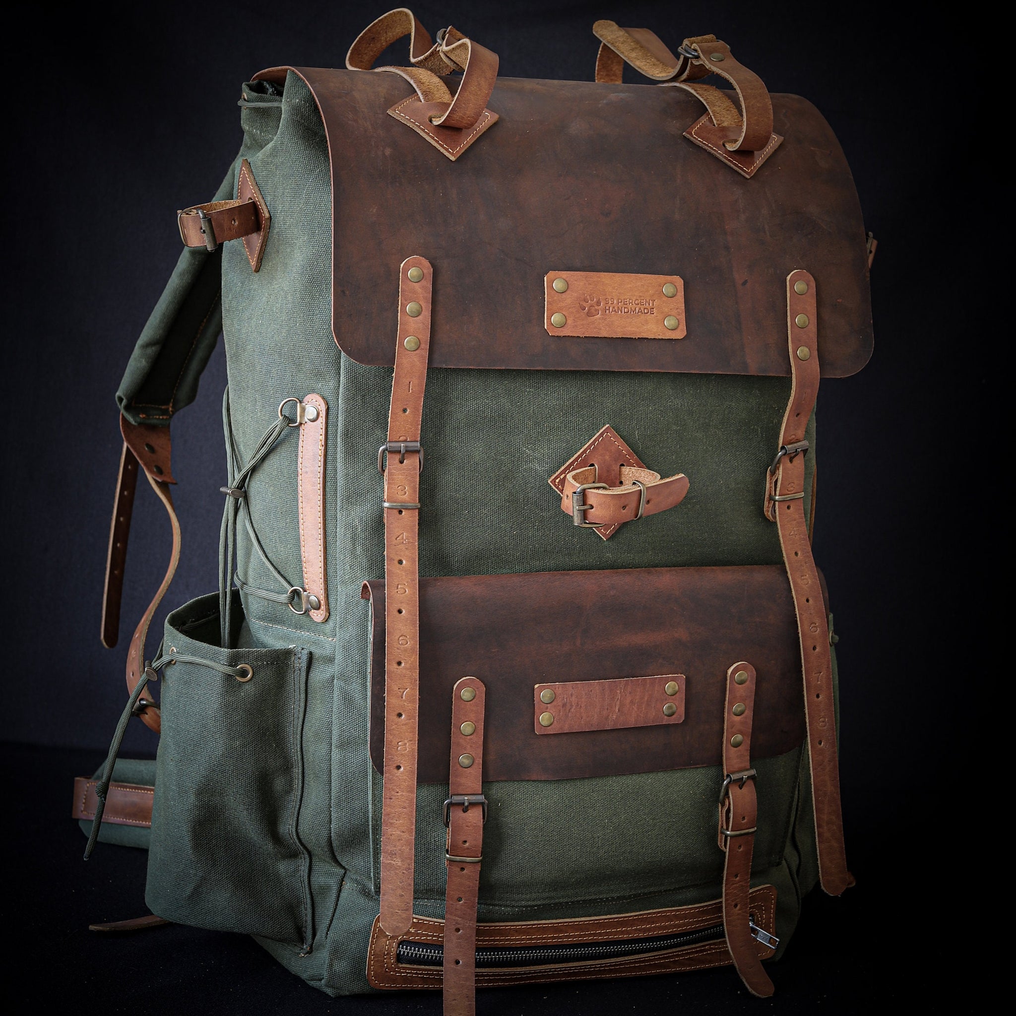custom leather backpack purse in texas Bushcraft Handmade Green Wax Canvas and Genuine Leather Backpack for Travel, Camping, Fishing