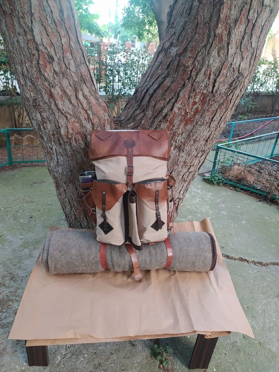 200 USD Discount | Bushcraft Design Awards | Handmade Leather and Waxed Backpack for Travel, Camping, Hunting | 45 Liter | Personalization 99percenthandmade