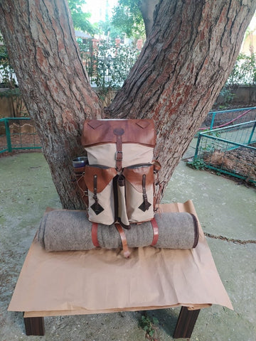 200 USD Discount | Bushcraft Design Awards | Handmade Leather and Waxed Backpack for Travel, Camping, Hunting | 45 Liter | Personalization 99percenthandmade