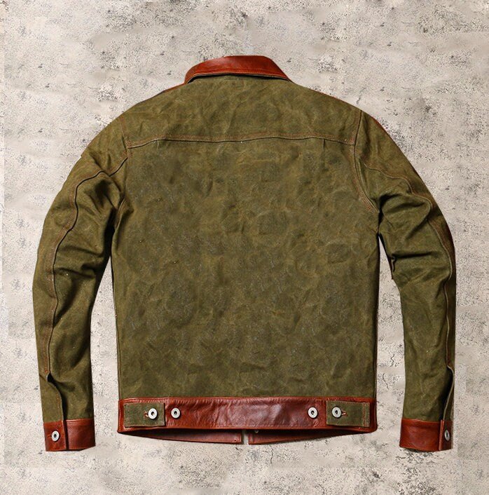 New Color | Waxed Canvas And Leather Jacket | Tailored to Your Size | Brown | Green | Leather Jacket | Canvas Jacket | Gifts For Men - 99percenthandmade - 99percenthandmade - XS Letter size - Brown - 