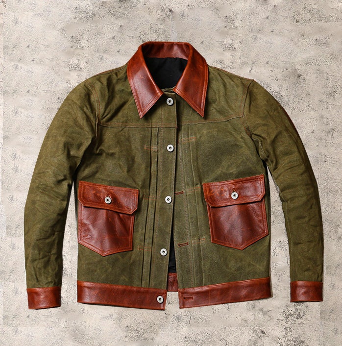 Didn’t find your Jacket? Send a photo, we’ll craft it for you. Waxed Canvas And Leather Jacket | Tailored to Your Size | Gifts For Men 99percenthandmade