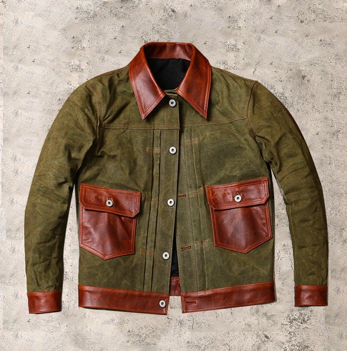 Didn’t find your Jacket? Send a photo, we’ll craft it for you. Waxed Canvas And Leather Jacket | Tailored to Your Size | Gifts For 99percenthandmade
