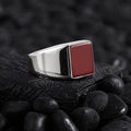 Men’s Silver Square Signet Ring with Onyx Black Zircon Red Agate Mother of Pearl Tiger Eye Blue Sapphire (Copy) Othello