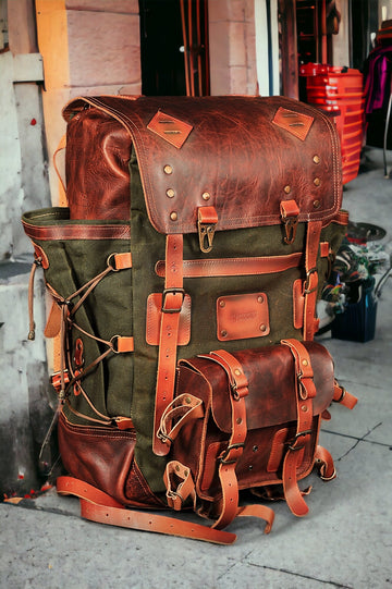 Limited Handmade Leather and Canvas Backpack | Travel Backpack | Handmade Backpack | Hiking Backpack | 35L- 45L | Daily Use