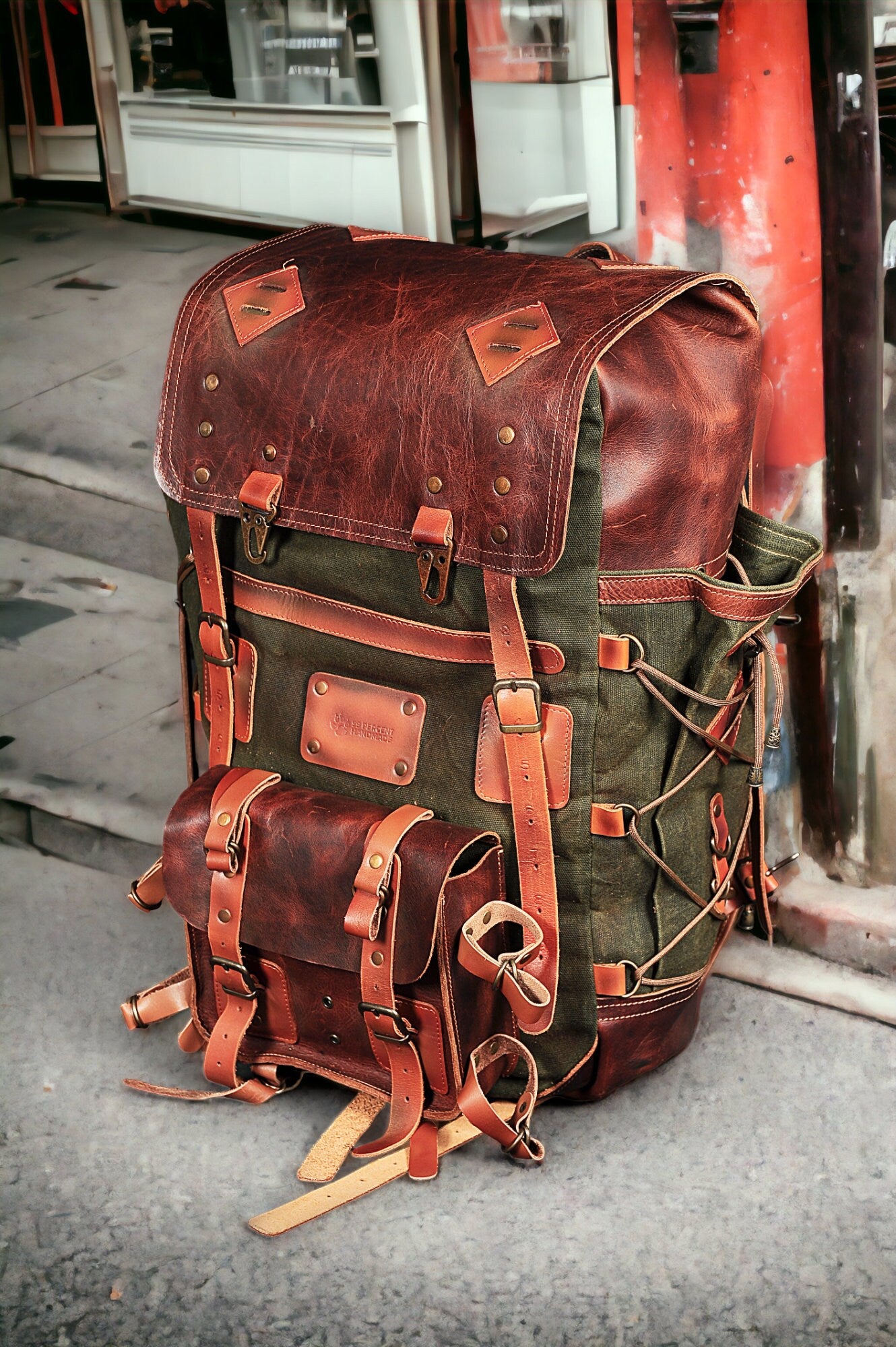 Limited Handmade Leather and Canvas Backpack | Travel Backpack | Handmade Backpack | Hiking Backpack | 35L- 45L | Daily Use