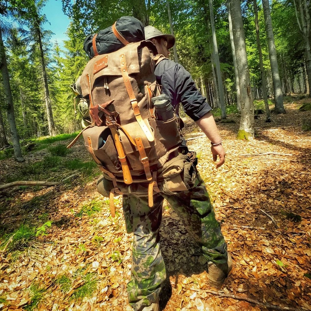 Limited | Bushcraft Backpack | Camping Backack | Green, Brown, Colours | Leather-Canvas Backpack for Travel, Camping, Bushcraft 99percenthandmade
