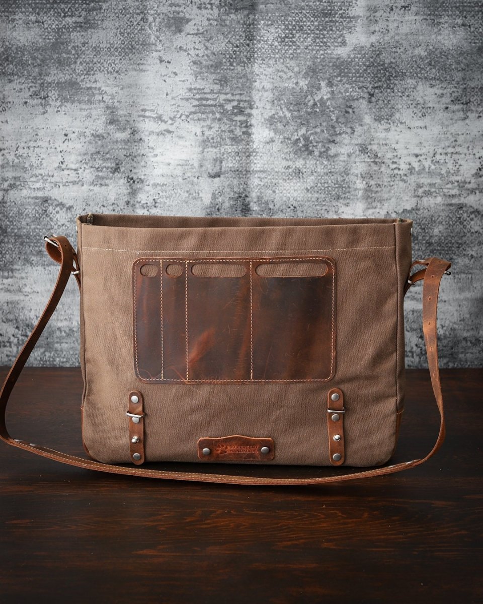 Handmade Messenger bag, Laptop Bag, Briefcase Bag. Size : 13 inch to 17 inch with Brown-Green Color Options  99percenthandmade   