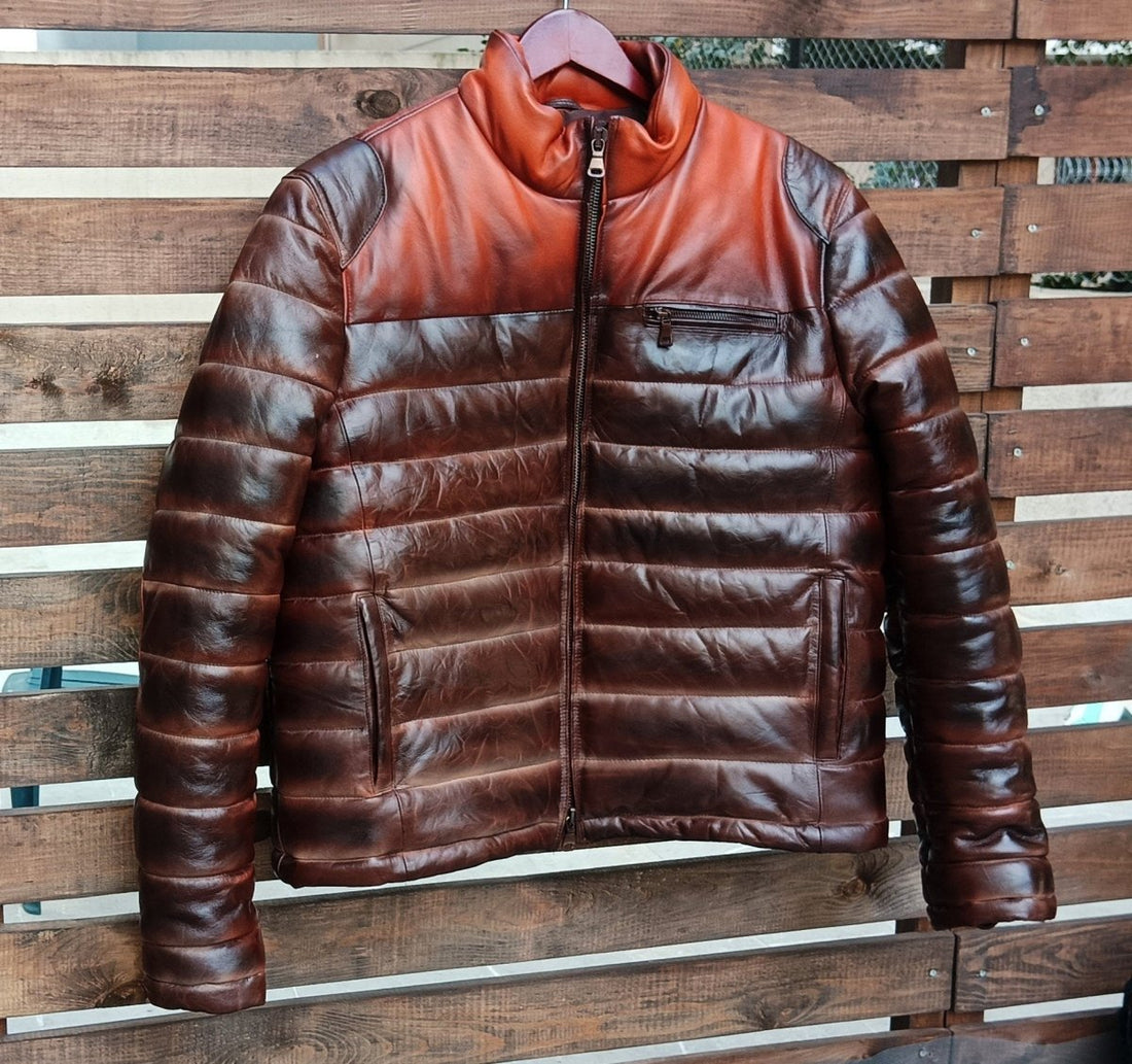 Handmade Lambskin Leather Jacket, Brown Quilted Leather Jacket Men 99percenthandmade XS Letter size Tan-Brown