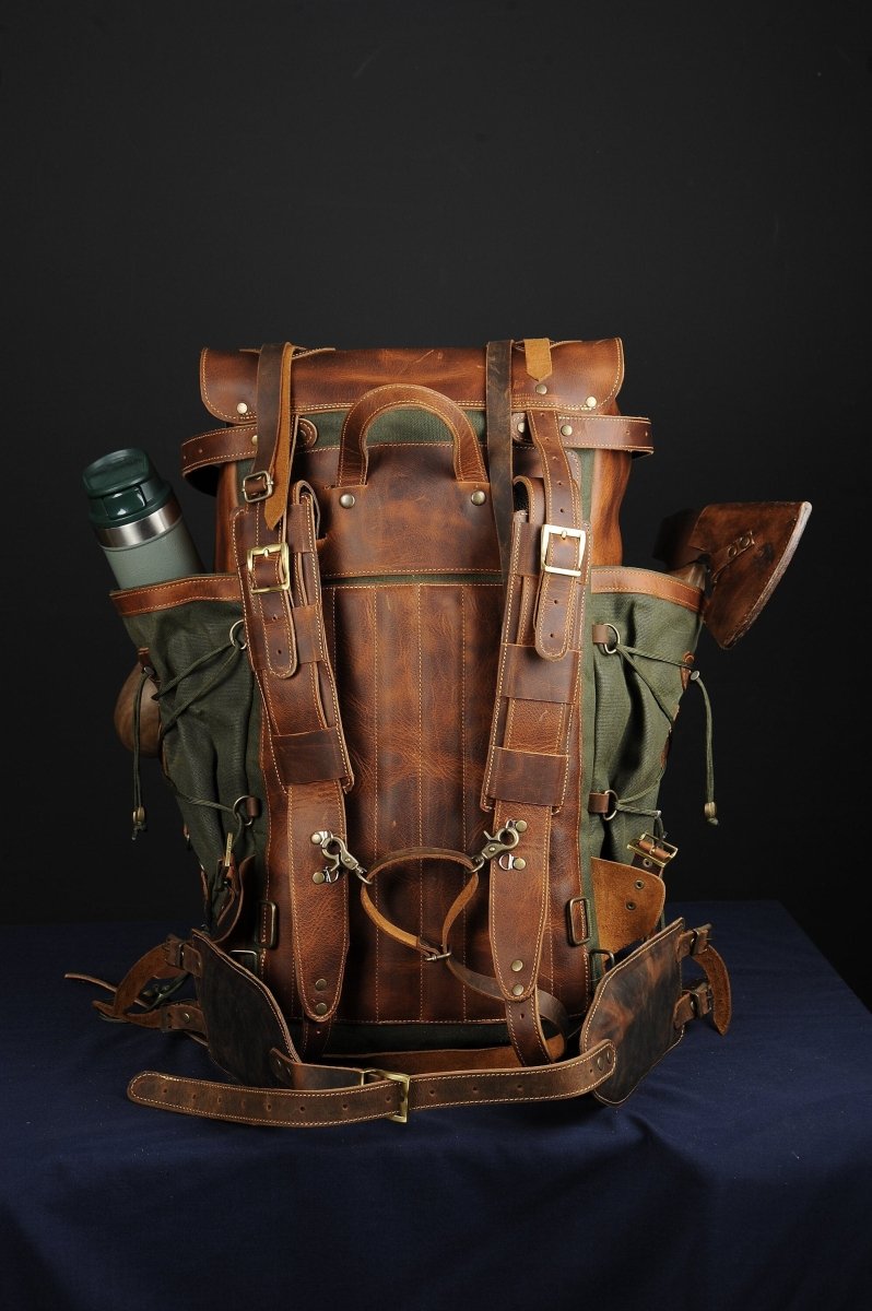 Not Made for Weight, Made to Say Who You Are | Your Story, Your Bag | Double Stitching | Backpack Leather - Canvas Travel,Camping,Daypack 99percenthandmade 35 Liter Brown Leather Straps