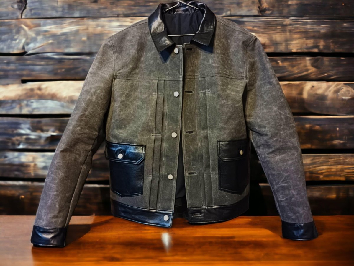 Waxed Canvas And Leather Jacket | Tailored to Your Size | Brown | Green | Black | Leather Jacket | Canvas Jacket | Gifts For Men 99percenthandmade XS Letter size Green Canvas-Black L