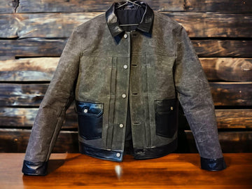 Waxed Canvas And Leather Jacket | Tailored to Your Size | Brown | Green | Black | Leather Jacket | Canvas Jacket | Gifts For Men 99percenthandmade XS Letter size Green Canvas-Black L