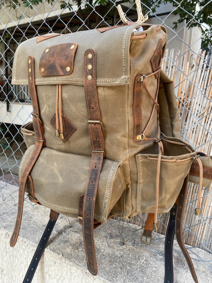Limited | Bushcraft Backpack | Camping Backack | Green, Brown, Colours | Leather-Canvas Backpack for Travel, Camping, Bushcraft 99percenthandmade