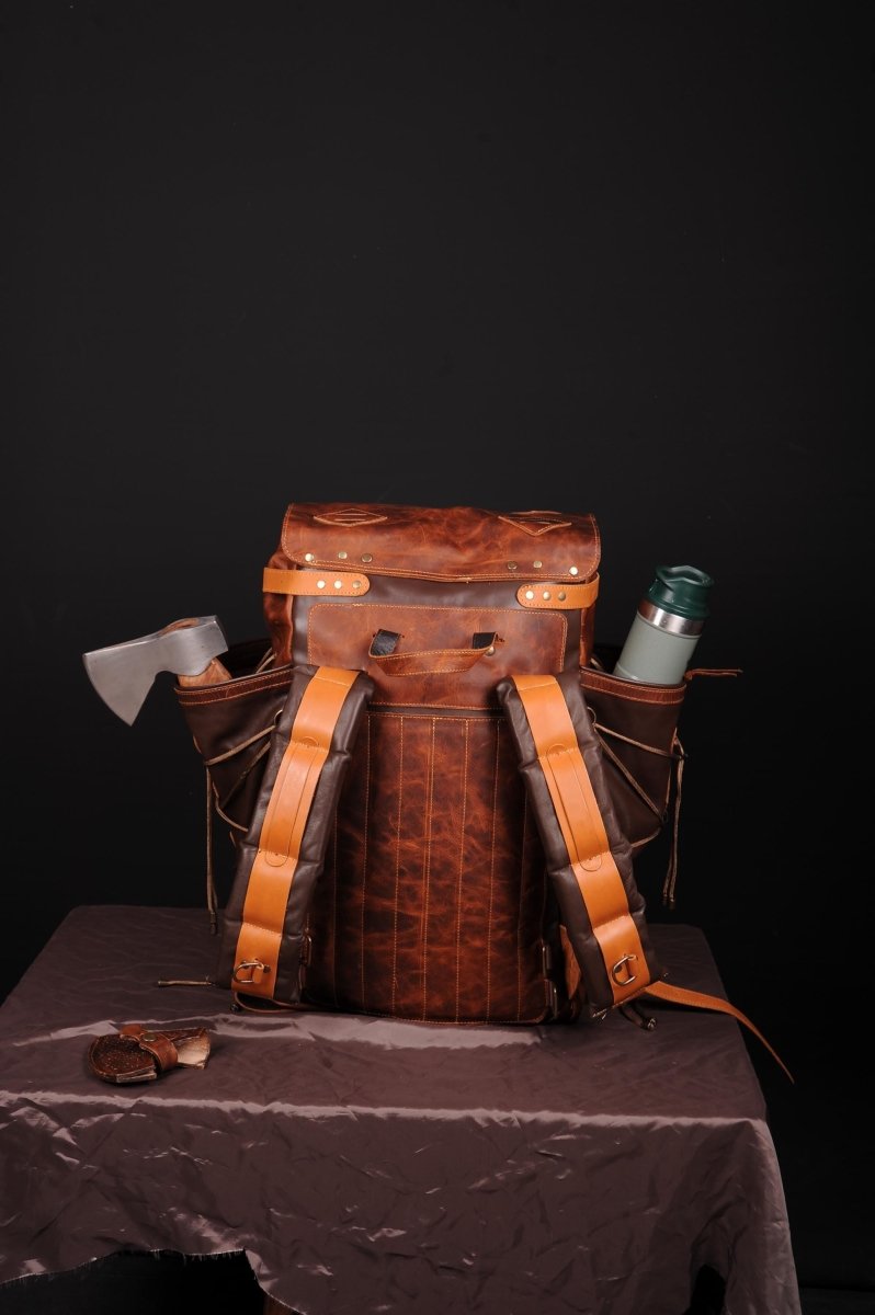 Leather Backpack Suitable For 2 Laptop with detachable waist belt 99percenthandmade