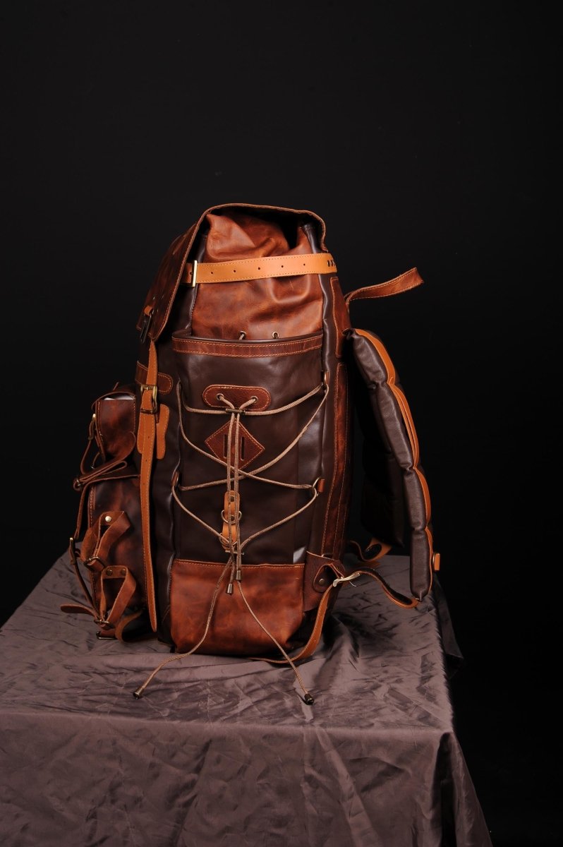 Leather Backpack Suitable For 2 Laptop with detachable waist belt 99percenthandmade