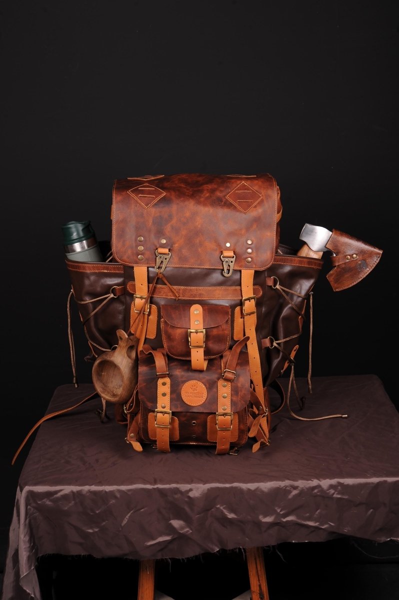 Leather Backpack Suitable For 2 Laptop with detachable waist belt 99percenthandmade