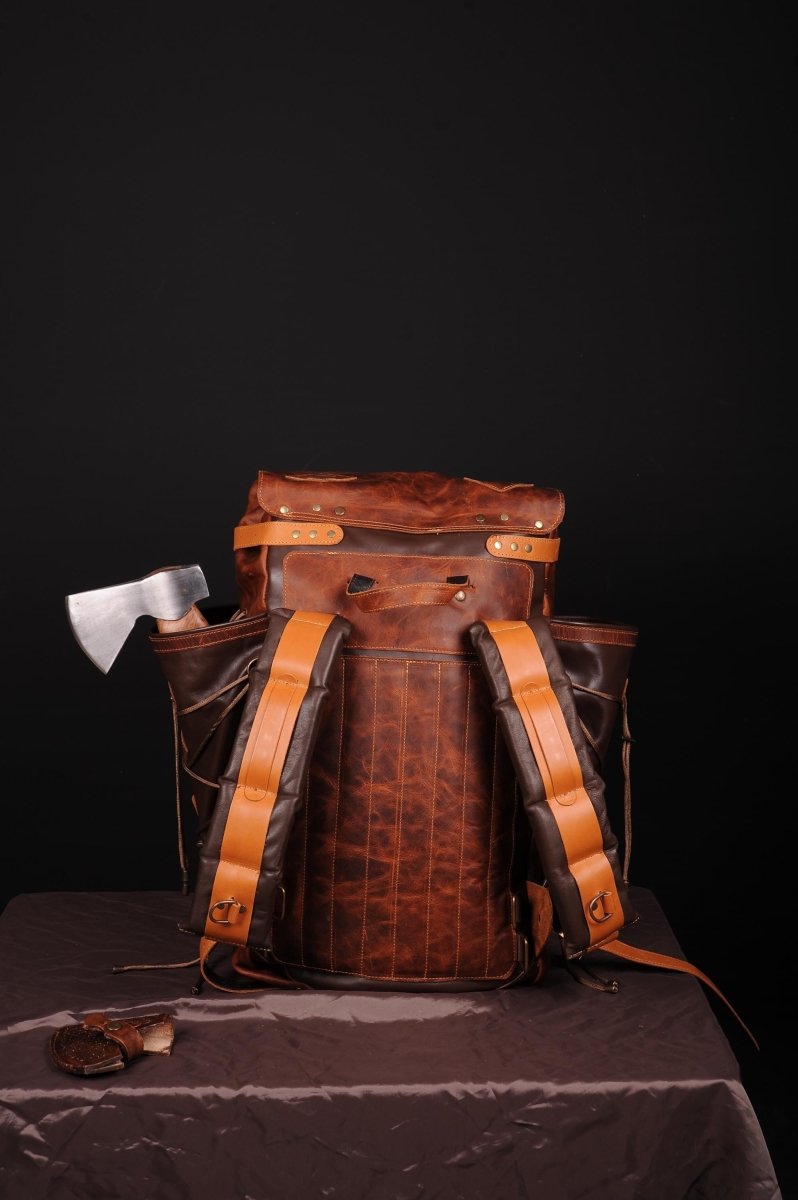 Leather Backpack Suitable For 2 Laptop with detachable waist belt 99percenthandmade
