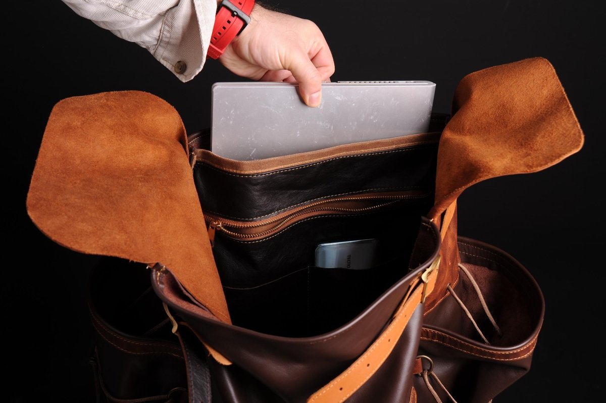 Leather Backpack Suitable For 2 Laptop with detachable waist belt 99percenthandmade