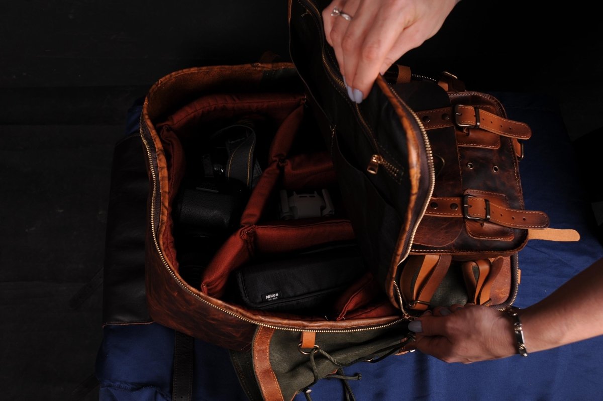 Camera Backpack | Handmade Leather, Waxed Backpack for Travel, City, Daypack, | Personalization 99percenthandmade