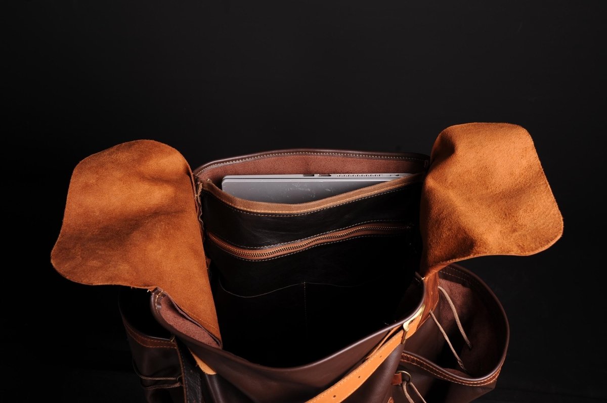 Leather Backpack Suitable For 2 Laptop with detachable waist belt 99percenthandmade