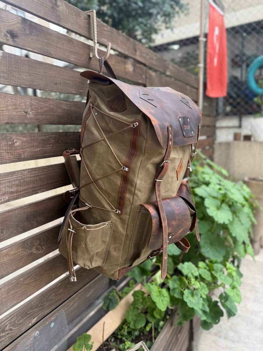 30L to 80L | Brown-Green | Camping Backpack | Bushcraft Backpack | Camping | Hiking | Rucksack | Backpack | Outdoor | Personalization 99percenthandmade