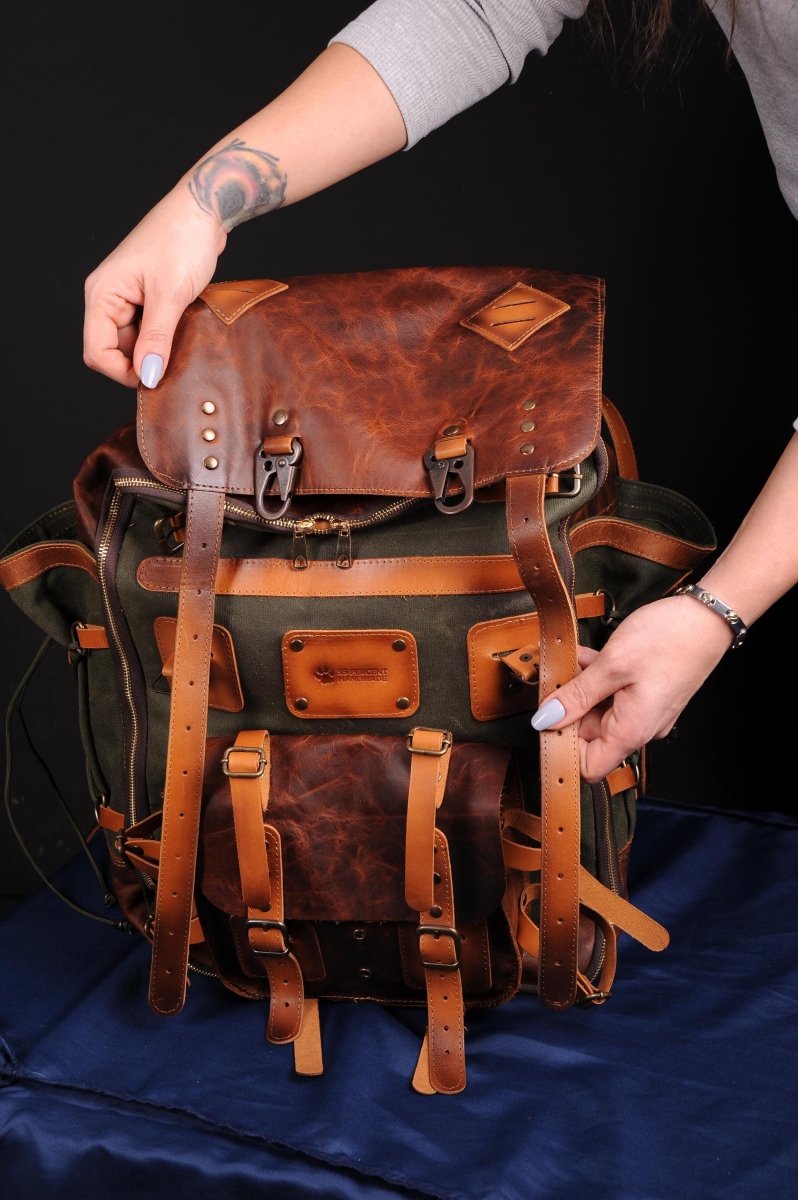Camera Backpack | Handmade Leather, Waxed Backpack for Travel, City, Daypack, | Personalization 99percenthandmade