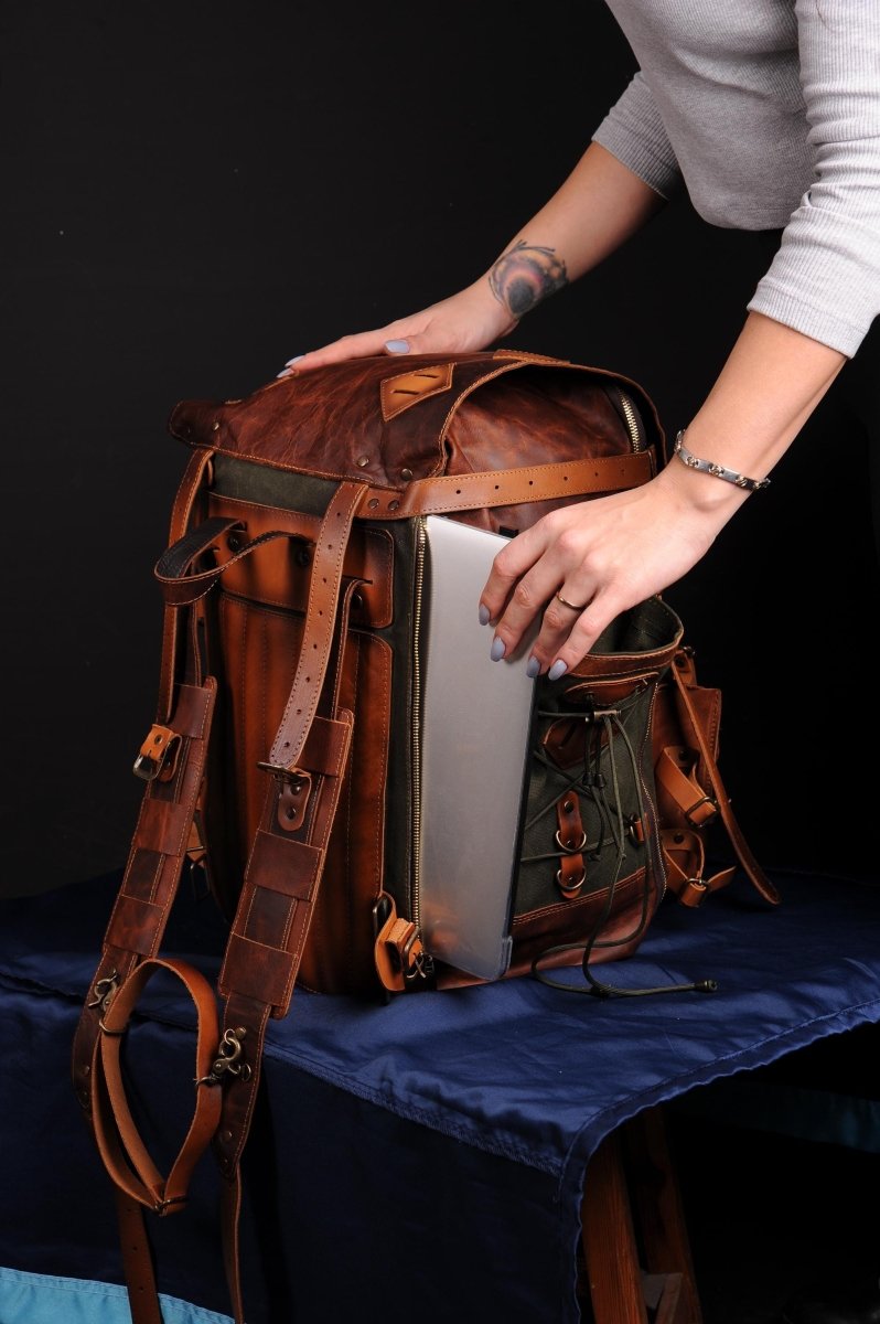 Camera Backpack | Handmade Leather, Waxed Backpack for Travel, City, Daypack, | Personalization 99percenthandmade