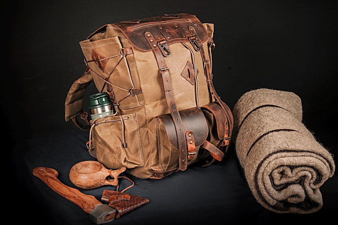 Camping Backpack | Leather & Waxed Canvas Backpack | Bushcraft, Hiking, Travel | 30L to 80L | Personalization Available - 99percenthandmade - 99percenthandmade - 30 L - Green - 