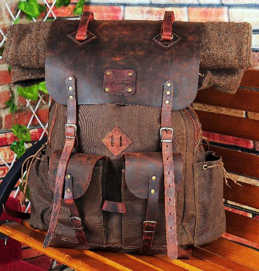 30L to 80L size | Camping Backpack-Survival Backpack | Handmade Leather and Canvas 99percenthandmade