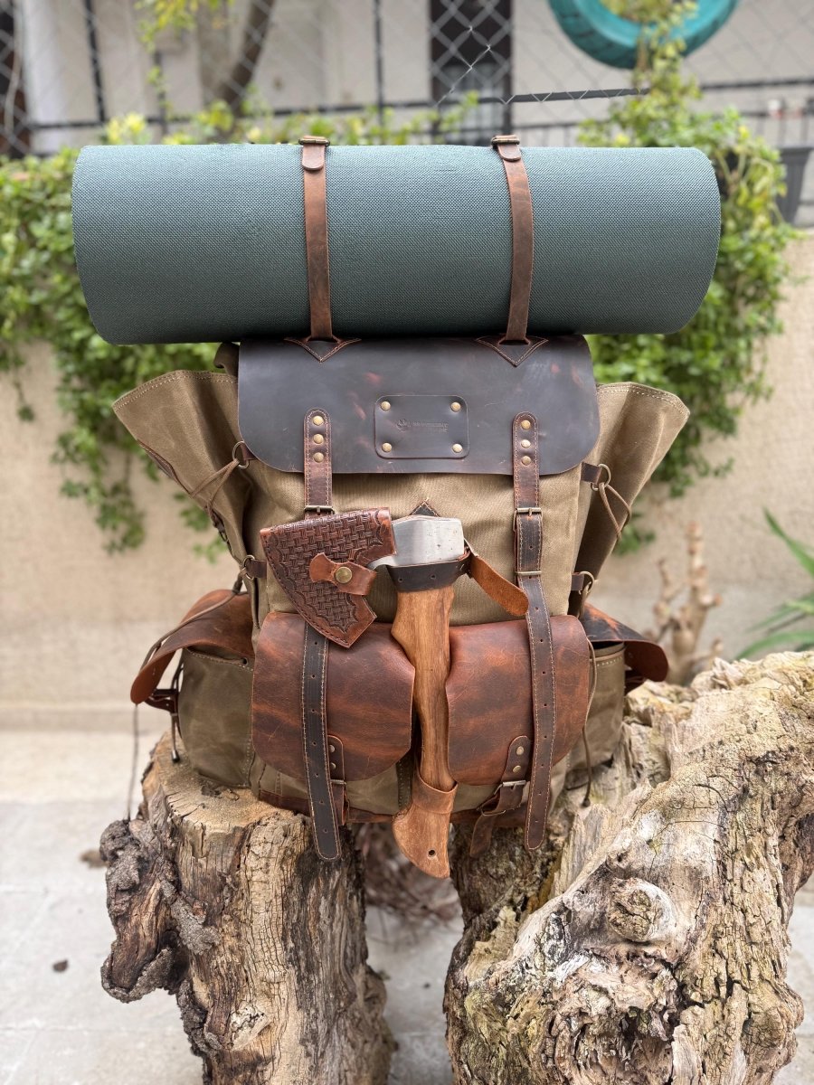 Black-Brown-Green | Bushcraft Handmade Waxed Canvas Backpack | 50 L | Daily Use | Bushcraft, Travel, Camping, Hunting, Fishing, Sports bag 99percenthandmade