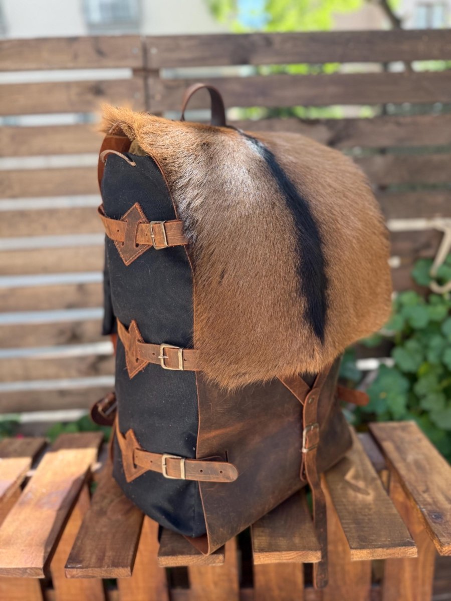 Goat Fur , Canvas and Leather Bag | Bushcraft | Camping | Outdoor