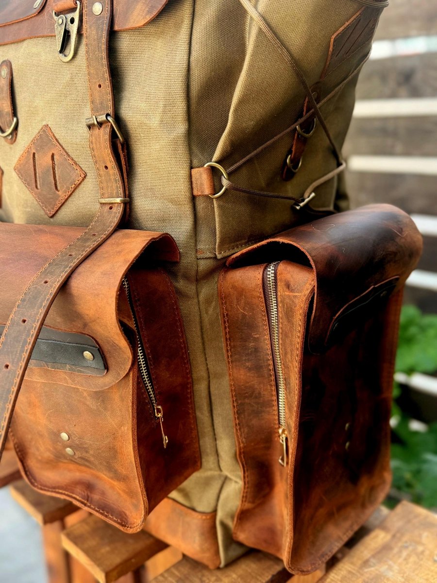 Camping Backpack | Handmade Bushcraft Backpack Waxed Canvas & Leather Outdoor Bag | 99Percent Handmade Camping Backpack | Handmade Bushcraft Backpack Waxed Canvas & Leather Outdoor Bag | 99Percent Handmade