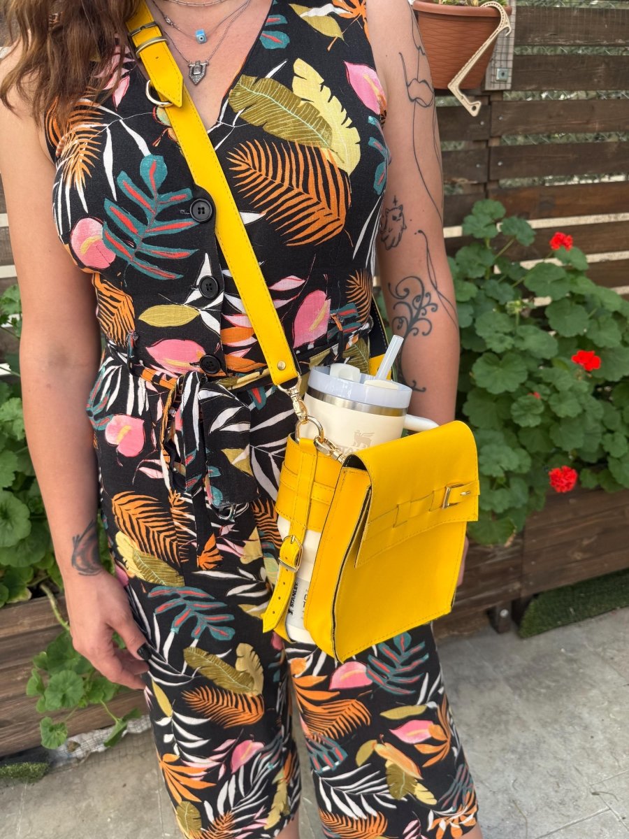 Handmade Leather Stanley Thermos Holder & Bottle Sling Set | Adjustable Dual Drink Carriers with Phone & Wallet Pouches | Universal Fit Thermos Bag Collection. 99percenthandmade