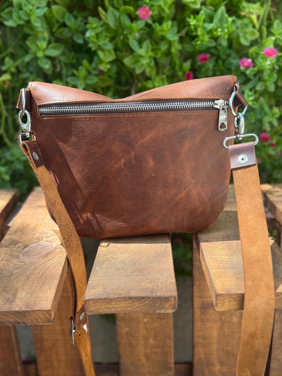 Black - Brown - Green |Handmade Leather Crossbody Sling Bag for Men | Grain Leather Fanny Pack | Chest Bag | Adjustable Strap Waist Belt Bag - 99percenthandmade - 99percenthandmade - Black - Medium - 