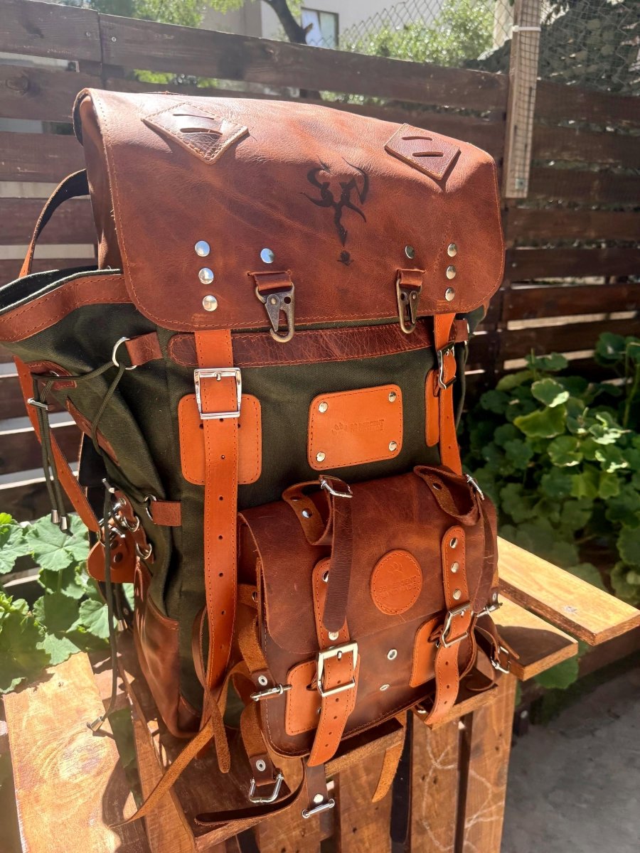 Handmade Leather & Waxed Canvas Bushcraft Backpack - 45-50L 99percenthandmade