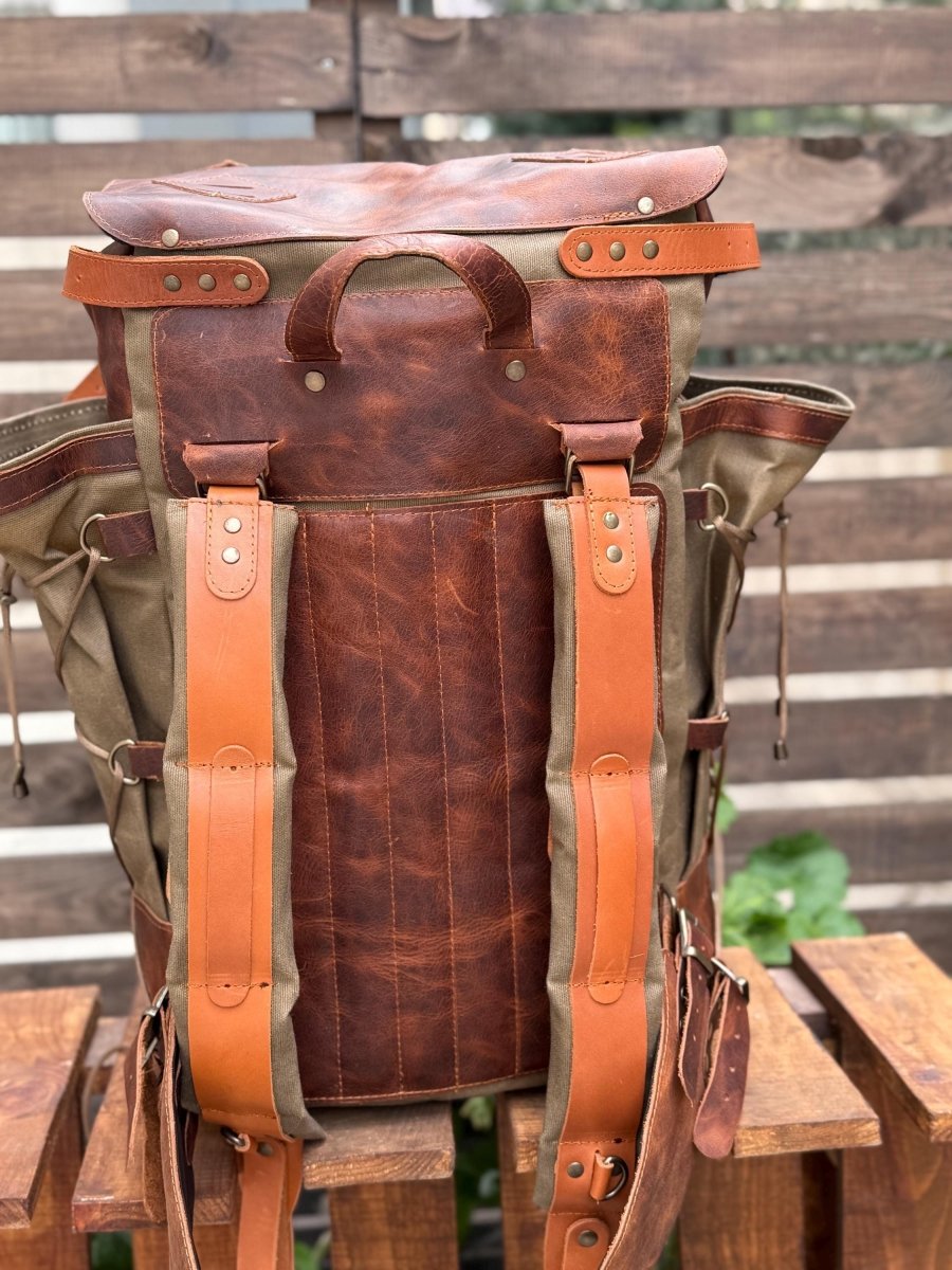 Custom Handmade Leather Canvas Laptop Backpack, Designed for Work and Travel 99percenthandmade