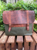 Handmade Leather and Waxed Canvas Laptop Bag – Vintage Messenger Briefcase with Shoulder Strap, Fits 15-16 Inch Computer 99percenthandmade