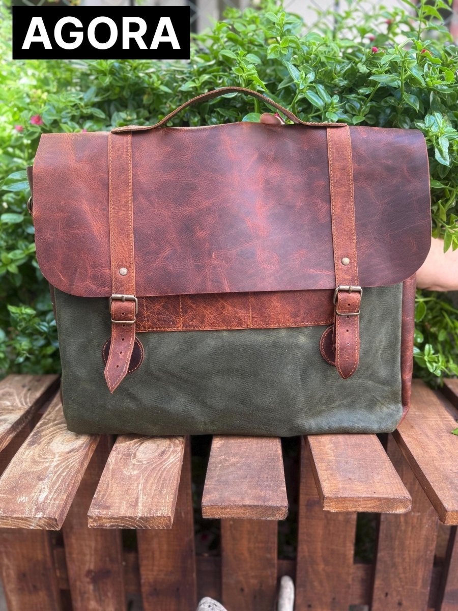 Canvas and Leather Messenger Bag, Laptop Bag 99percenthandmade