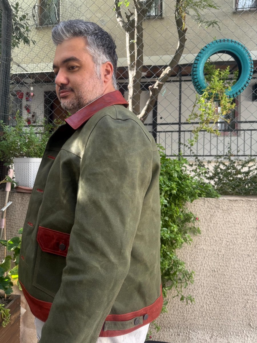 Waxed Canvas And Leather Jacket | Tailored to Your Size | Brown | Green | Leather Jacket | Canvas Jacket | Gift For Him 99percenthandmade