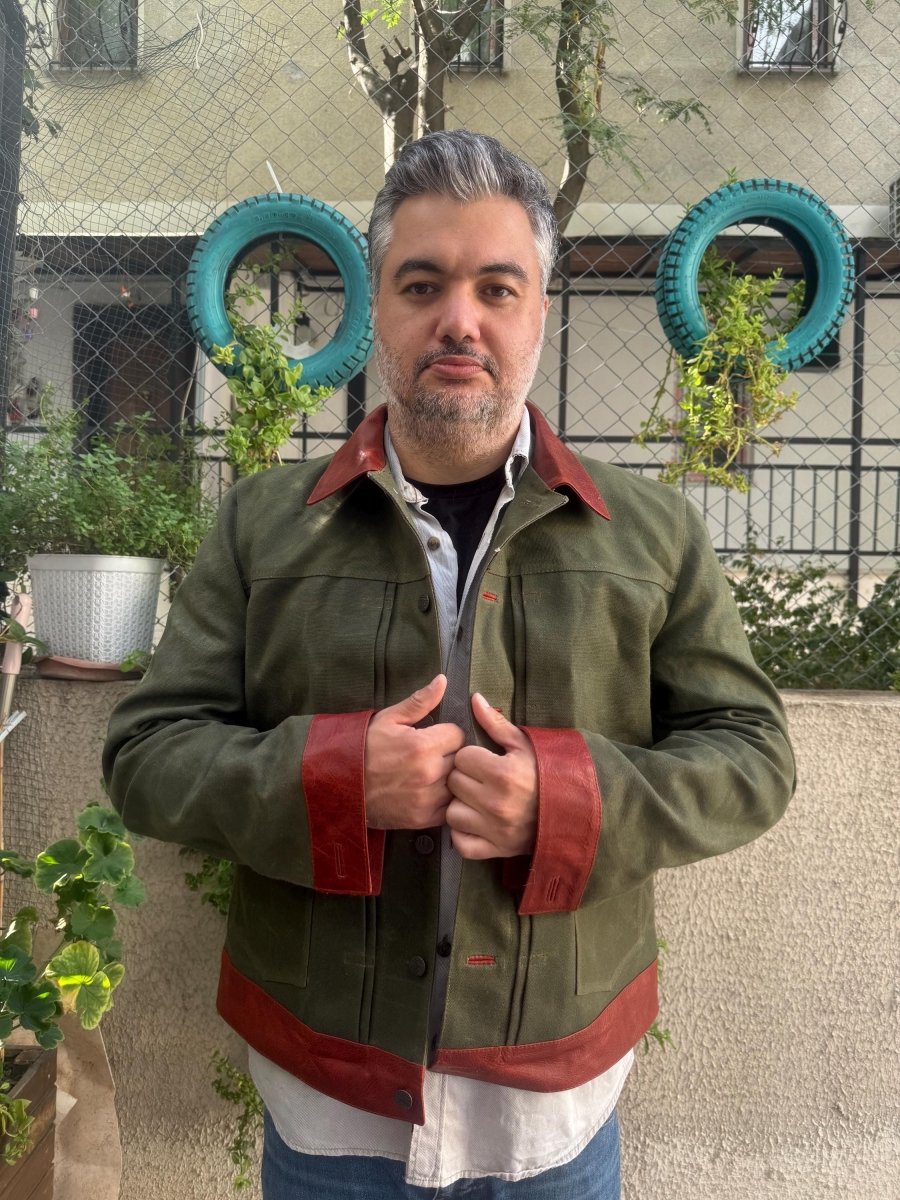 Waxed Canvas And Leather Jacket | Tailored to Your Size | Brown | Green | Leather Jacket | Canvas Jacket | Gift For Him 99percenthandmade