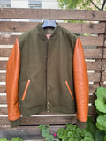 Handmade Varsity Wool - Leather Jacket, Olive Green - Tan Brown 99percenthandmade