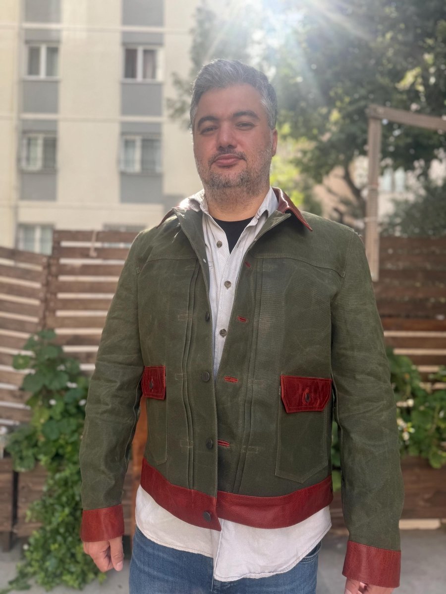 Waxed Canvas And Leather Jacket | Tailored to Your Size | Brown | Green | Leather Jacket | Canvas Jacket | Gift For Him 99percenthandmade