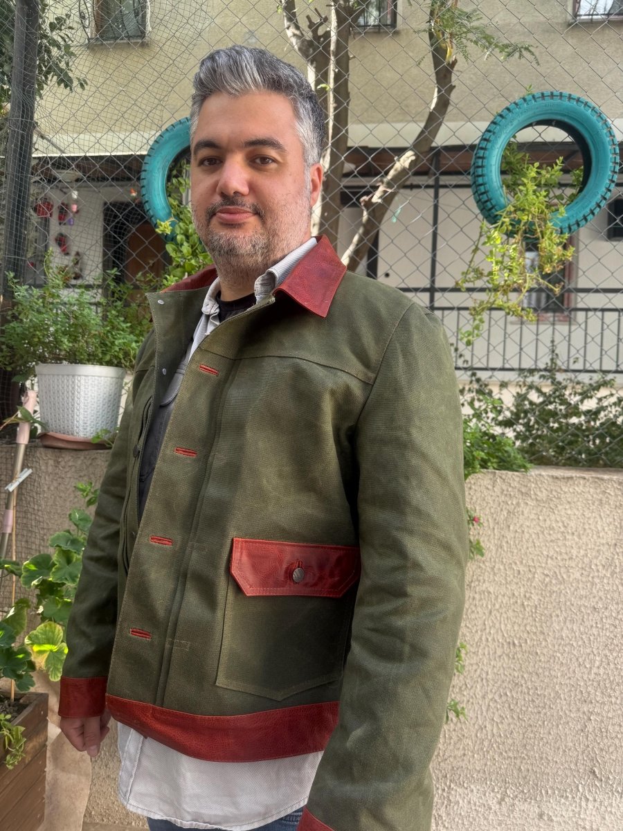 Waxed Canvas And Leather Jacket | Tailored to Your Size | Brown | Green | Leather Jacket | Canvas Jacket | Gift For Him 99percenthandmade