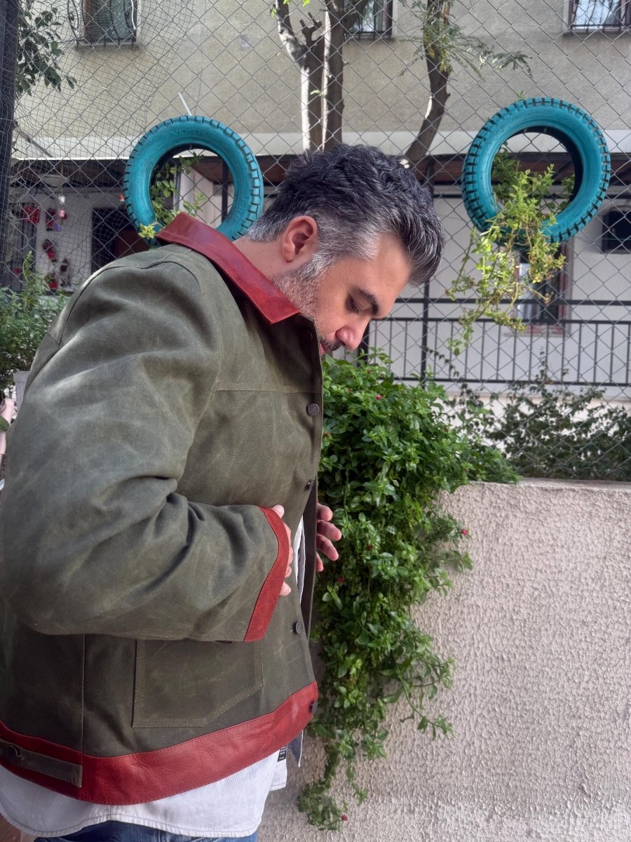 Waxed Canvas And Leather Jacket | Tailored to Your Size | Brown | Green | Leather Jacket | Canvas Jacket | Gift For Him 99percenthandmade