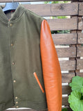 Handmade Varsity Wool - Leather Jacket, Olive Green - Tan Brown 99percenthandmade