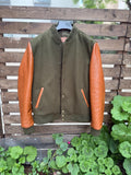 Handmade Varsity Wool - Leather Jacket, Olive Green - Tan Brown 99percenthandmade