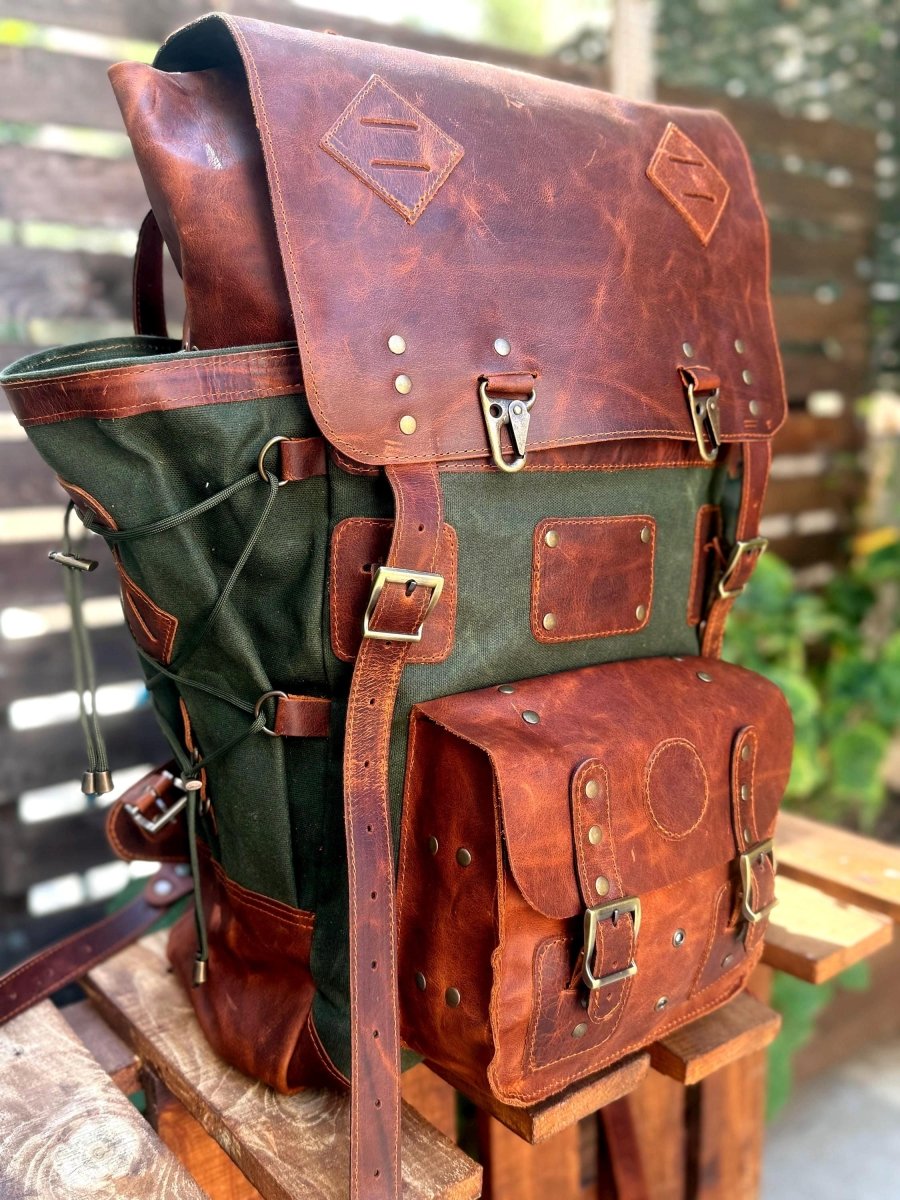 Leather Canvas Laptop Travel Backpack 45L, Handmade Carry On Business Outdoor Backpack 99percenthandmade