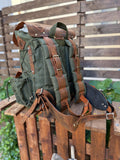 Extra large | New edition | Bushcraft Backpack with 80L to 30L Size Options, Handmade, Leather and Waxed Canvas