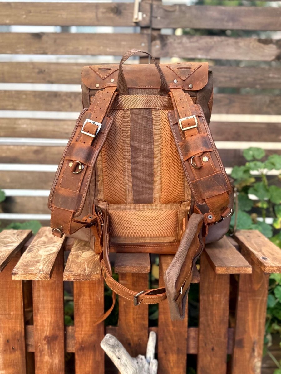 The Harmony of New and Old | 2026 Limited Edition | Handmade Leather - Canvas | New Version | Travel & Adventure Ready | 24 Hours Tested - 99percenthandmade - 99percenthandmade - 30 Liters - Grey Canvas Flap -