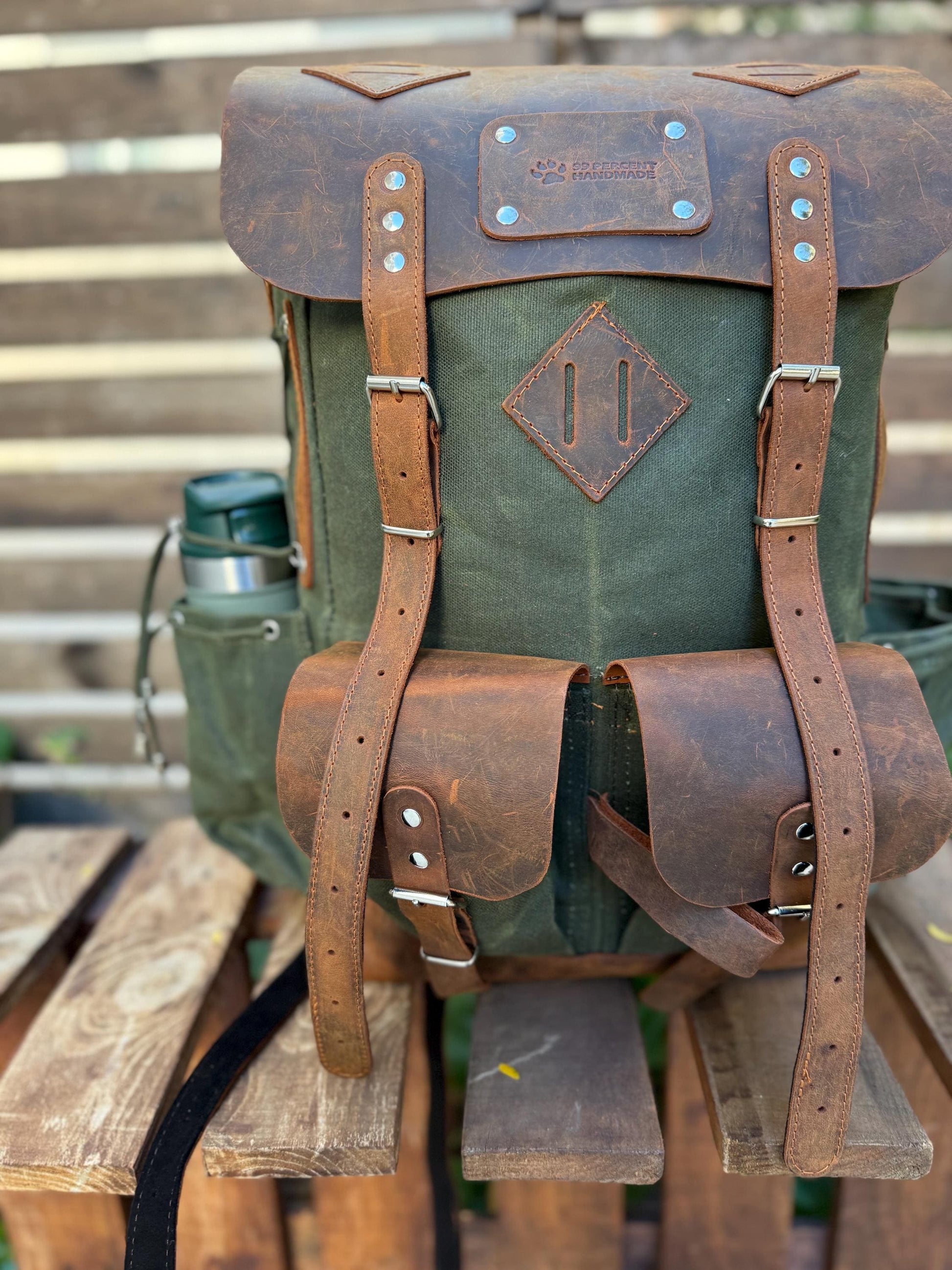 Extra large | New edition | Bushcraft Backpack with 80L to 30L Size Options, Handmade, Leather and Waxed Canvas