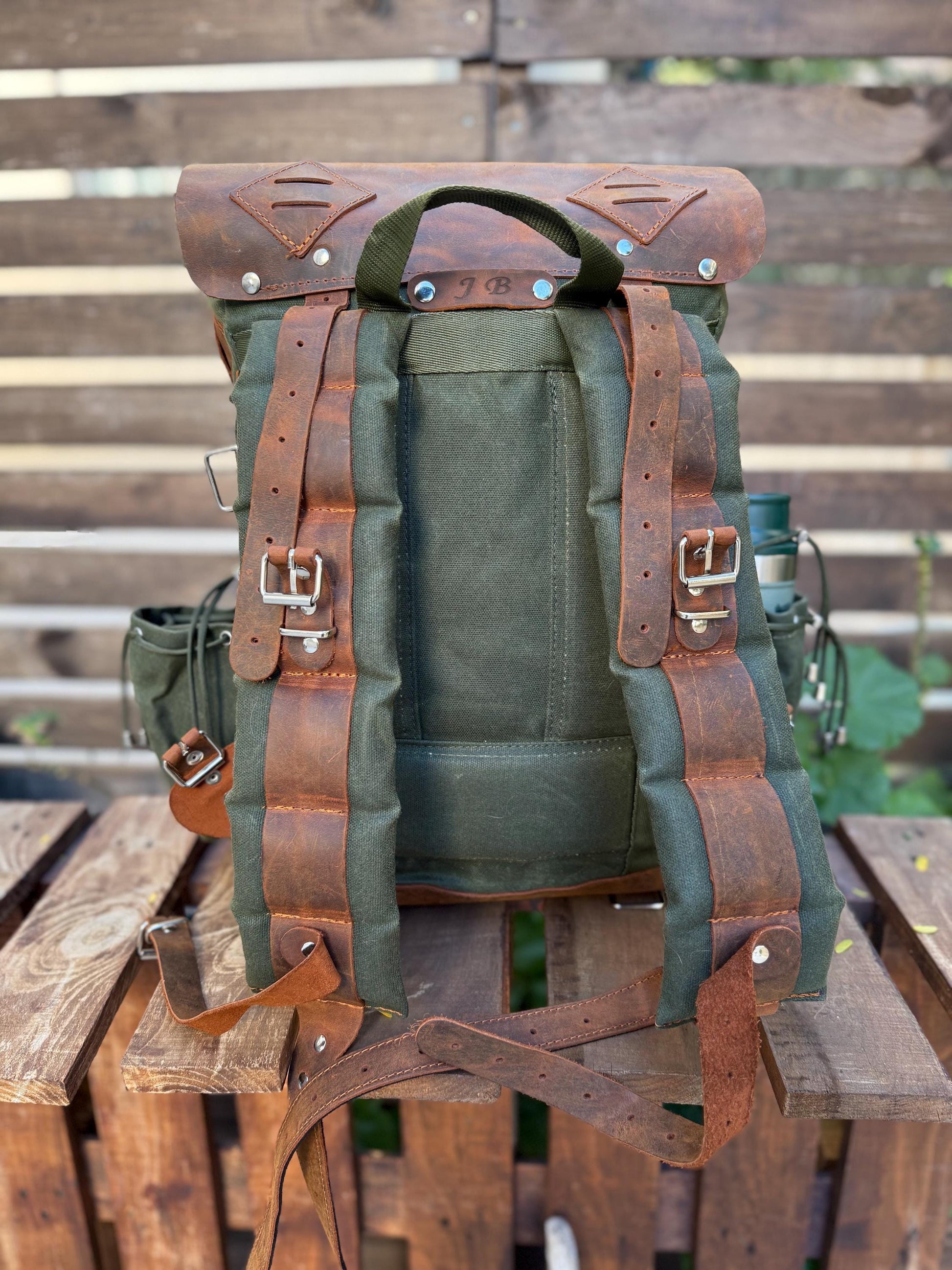 Extra large | New edition | Bushcraft Backpack with 80L to 30L Size Options, Handmade, Leather and Waxed Canvas